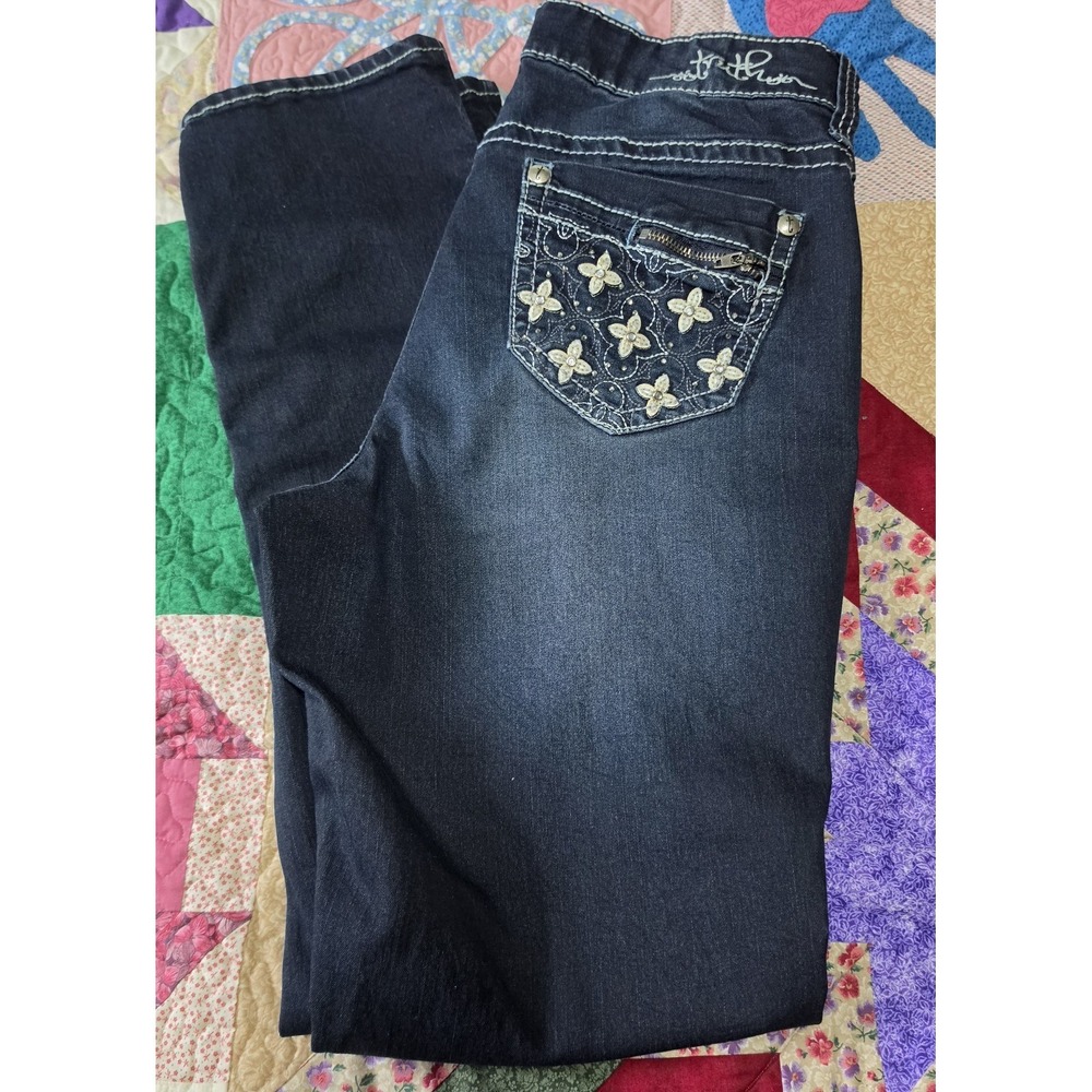 Truth Be Told Classic Skinny Jeans Flowers Zipper On Pockets Size 12